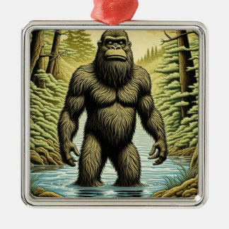 Bigfoot standing in Water Cartoon Metal Tree Decoration