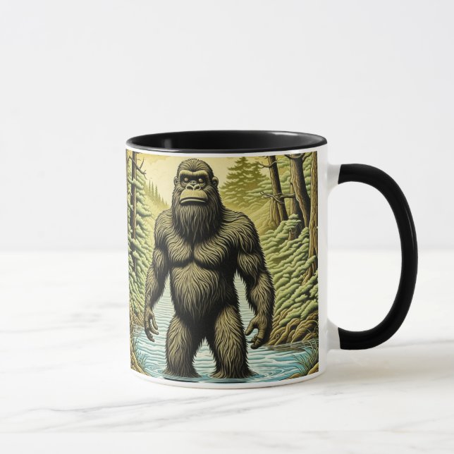 Bigfoot standing in Water Cartoon Mug (Right)