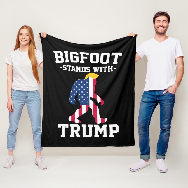 Bigfoot Stands With Trump 2024 Elections Fleece Blanket (In Situ)