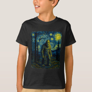 Bigfoot Starry Night Van Gogh Funny Men Women Boy T-Shirt