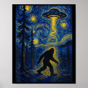 Bigfoot Starry Night Van Gogh Ufo For Bigfoot Love Poster