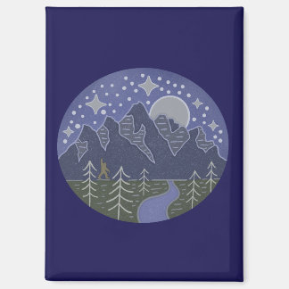 Bigfoot Starry Night Walk | Cryptid Folk Art Magnet