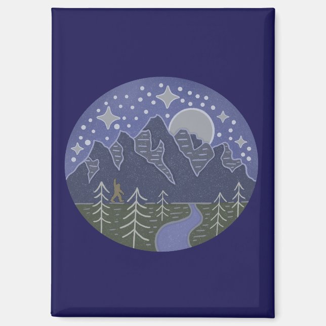 Bigfoot Starry Night Walk | Cryptid Folk Art Magnet (Front)