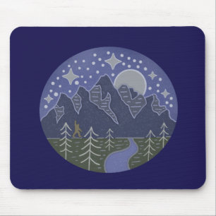 Bigfoot Starry Night Walk Cryptid Folk Art Mouse Pad