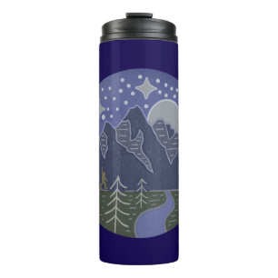 Bigfoot Starry Night Walk   Cryptid Folk Art Thermal Tumbler