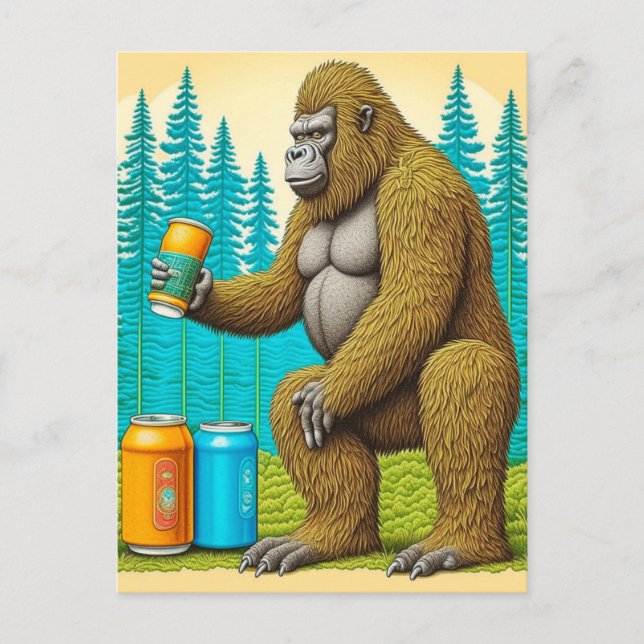 Bigfoot Stealing Beers  Postcard (Front)