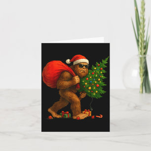 Bigfoot Stealing Christmas Tree Lights Xmas Boys M Card
