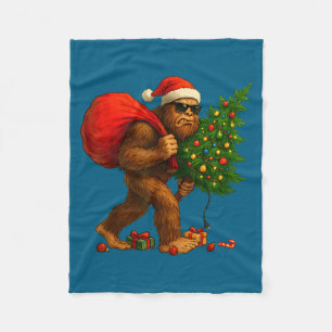 Bigfoot Stealing Christmas Tree Lights Xmas Boys M Fleece Blanket