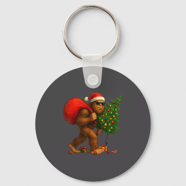 Bigfoot Stealing Christmas Tree Lights Xmas Boys M Key Ring (Front)
