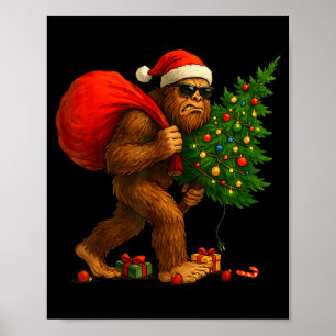 Bigfoot Stealing Christmas Tree Lights Xmas Boys M Poster