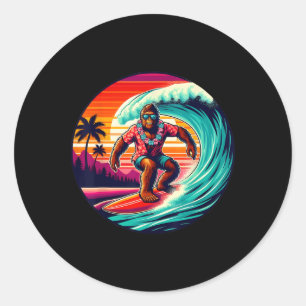 Bigfoot Surfboard Beach Summer Surfing Sasquatch H Classic Round Sticker