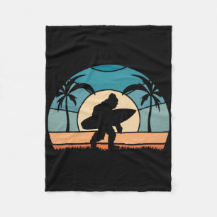 Bigfoot Surfer On The Beach Surfing Vintage Bigfoo Fleece Blanket