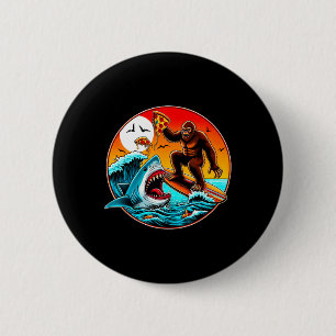 Bigfoot Surfing Eating Pizza Shark Attack Funny Ar 6 Cm Round Badge