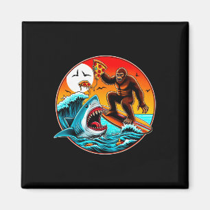 Bigfoot Surfing Eating Pizza Shark Attack Funny Ar Magnet
