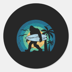 Bigfoot Surfing Funny Sasquatch Yeti Surf Men Wome Classic Round Sticker