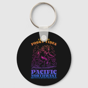 Bigfoot Surfing I Ride On Foggy Tides Pacific Nort Key Ring