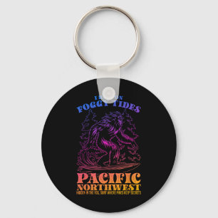 Bigfoot Surfing I Ride On Foggy Tides Pacific Nort Key Ring
