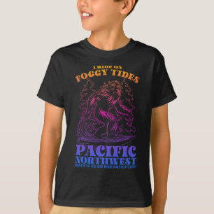 Bigfoot Surfing I Ride On Foggy Tides Pacific Nort T-Shirt