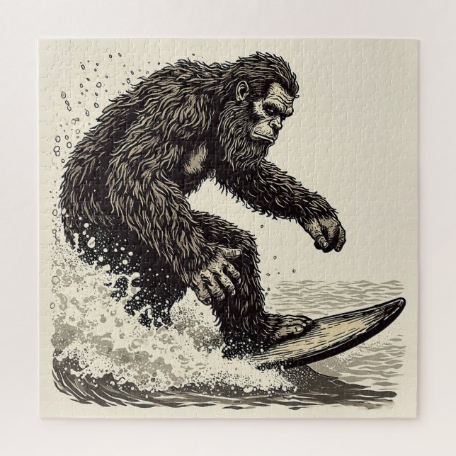 Bigfoot Surfing Jigsaw Puzzle (Vertical)