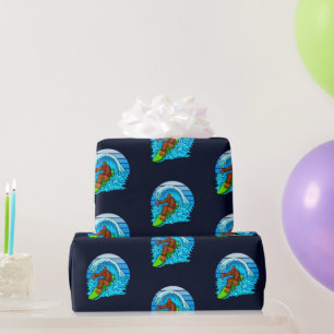 Bigfoot Surfing Riding The Waves Fun Sasquatch  Wrapping Paper