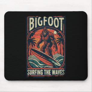 Bigfoot Surfing The Waves Shirt Retro Distressed S Mouse Pad