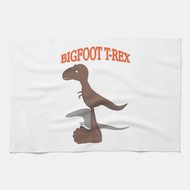 Bigfoot T-Rex Drawing Tea Towel (Horizontal)