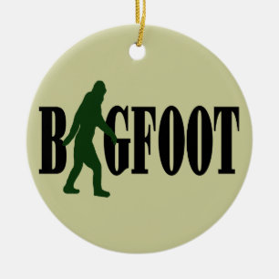 Bigfoot text & green squatch graphic ceramic tree decoration
