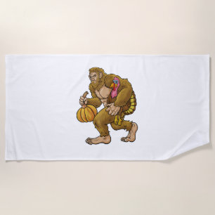 Bigfoot Thanksgiving Steals Turkey & Pumpkin Hide_ Beach Towel