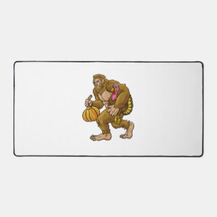 Bigfoot Thanksgiving Steals Turkey & Pumpkin Hide_ Desk Mat