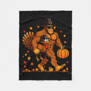 Bigfoot Thanksgiving Turkey Funny Thanksgiving Sas Fleece Blanket