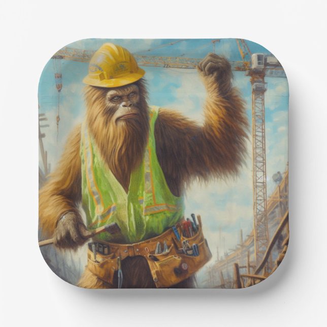 Bigfoot the Construction Worker Paper Plate (Front)