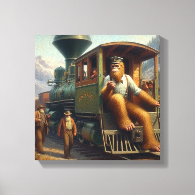 Bigfoot Train Engineer Canvas Print (Front)