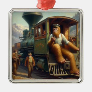 Bigfoot Train Engineer Metal Tree Decoration