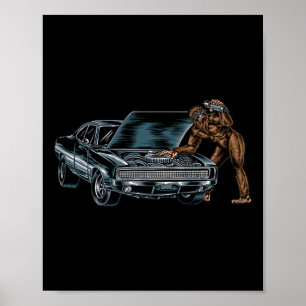 Bigfoot Trying To Fix His Girlfriends Old Car Her Poster