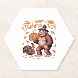 Bigfoot Turkey Pumpkin Thanksgiving Day Classic T- Paper Coaster