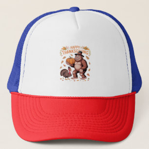 Bigfoot Turkey Pumpkin Thanksgiving Day Classic T- Trucker Hat