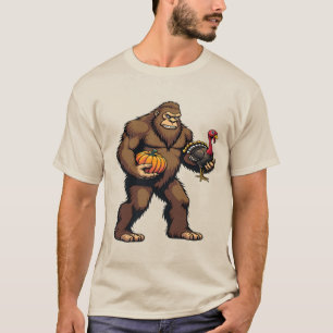 Bigfoot & Turkey Pumpkin Thanksgiving Funny Gift T-Shirt