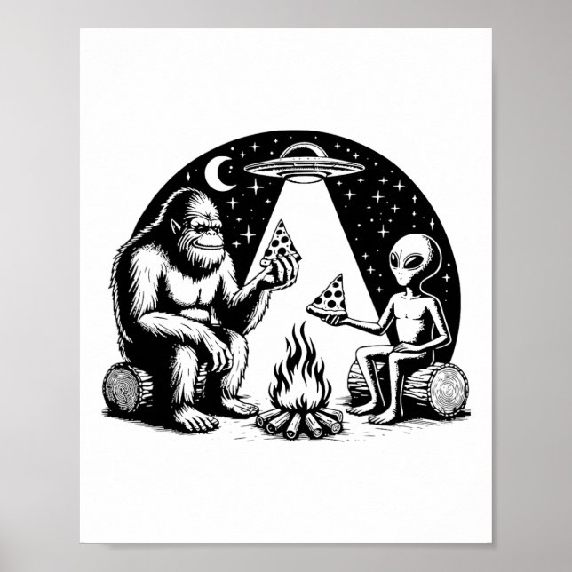 Bigfoot Ufo Alien Pizza Campfire Hiking Camper Cam Poster (Front)