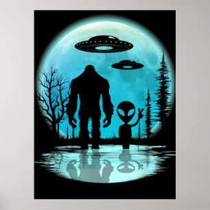 Bigfoot UFO Alien Poster