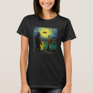 Bigfoot UFO and Loch Ness Van Gogh Starry Night Pa T-Shirt