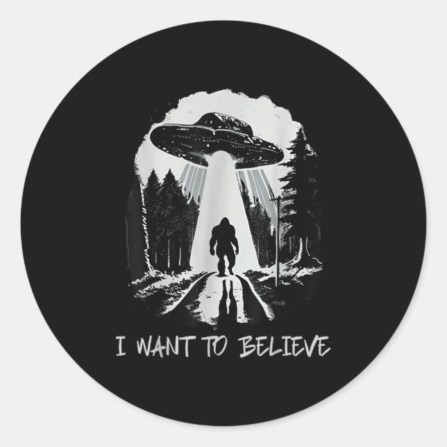 Bigfoot Ufo I Want To Believe Retro Forest Men  Classic Round Sticker (Front)