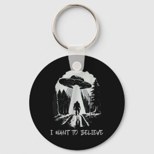 Bigfoot Ufo I Want To Believe Retro Forest Men Key Ring