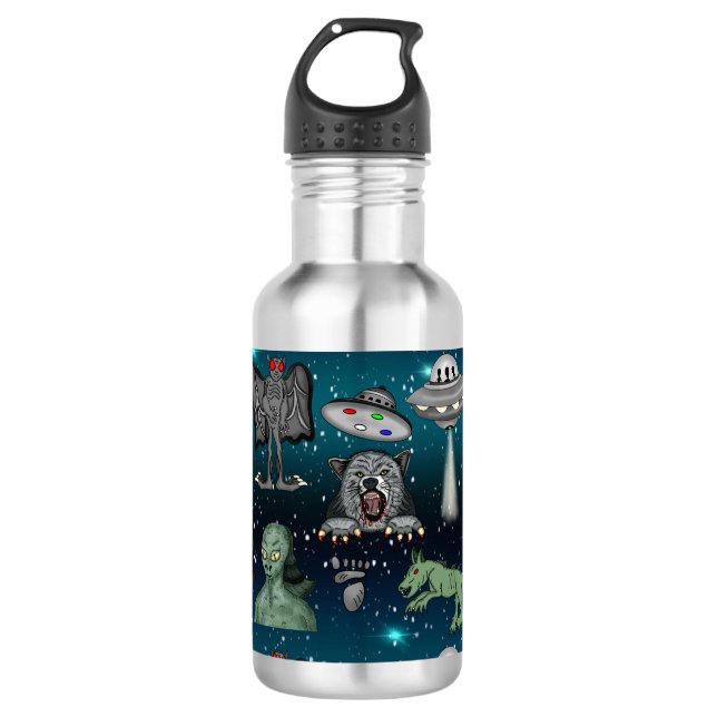 Bigfoot, UFOs, Aliens, Mothman, Dogman, Cryptids 532 Ml Water Bottle (Front)