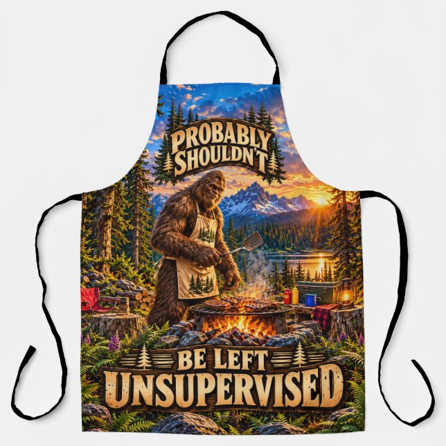 Bigfoot Unsupervised Funny BBQ Apron (Front)