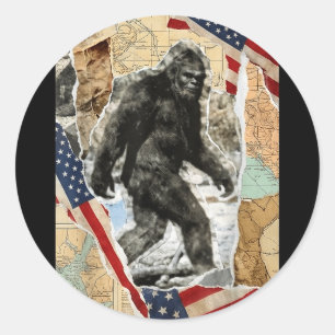 Bigfoot usa american flag sasquatch patriotic 4th classic round sticker