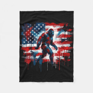 Bigfoot usa american flag sasquatch patriotic 4th fleece blanket