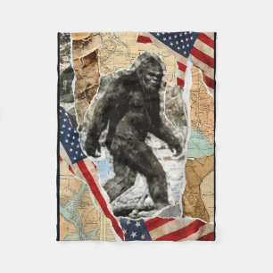 Bigfoot usa american flag sasquatch patriotic 4th fleece blanket