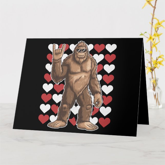 Bigfoot Valentines Day Funny Hearts Sasquatch Love Card (Yellow Flower)
