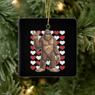 Bigfoot Valentines Day Funny Hearts Sasquatch Love Ceramic Ornament