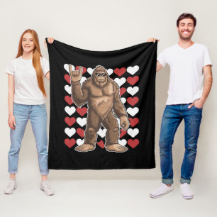 Bigfoot Valentines Day Funny Hearts Sasquatch Love Fleece Blanket